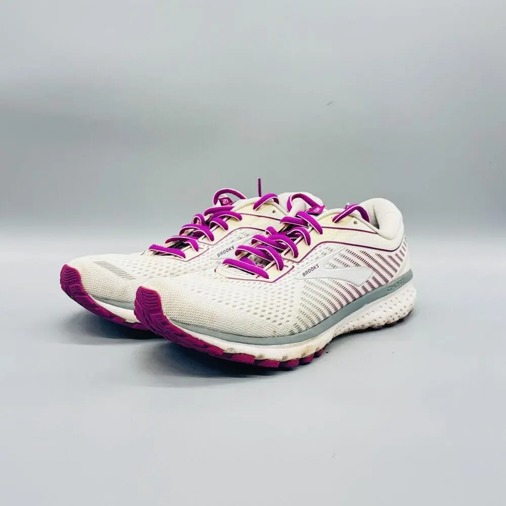 Brooks Shoes Womens 9.5 White Mesh Ghost 12 Running Athletic Sneakers Comfort